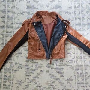 NEW LOOK COGNAC & BLACK MOTO JACKET